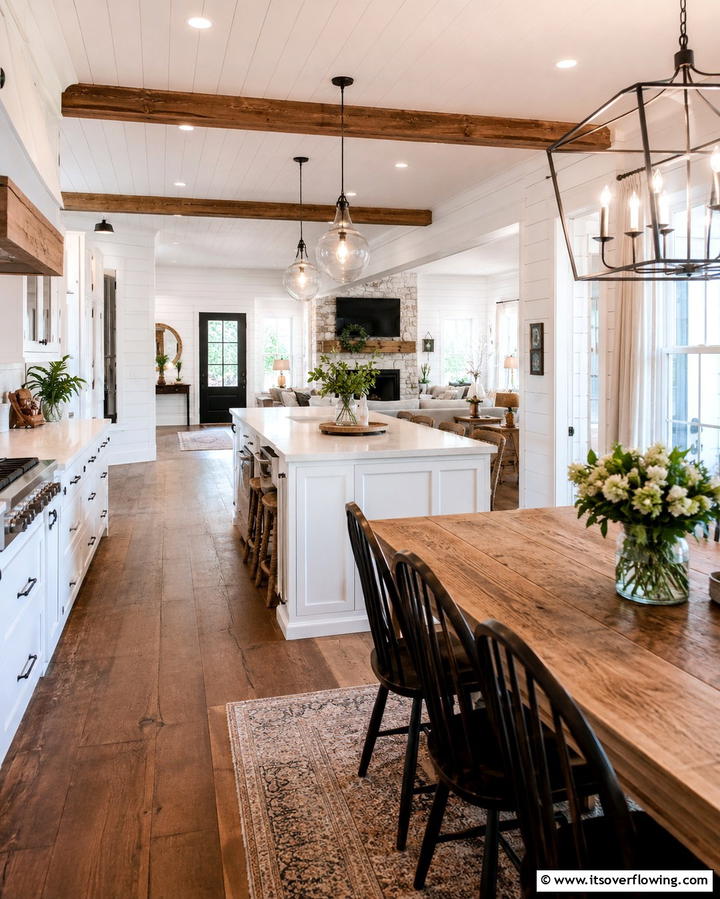 Country Inspired Open Layout - 30 Rustic White Kitchen Ideas for Timeless Farmhouse Style