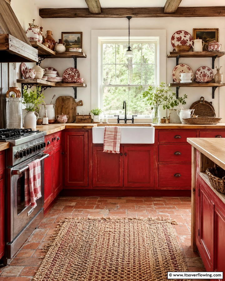 Country Red Kitchen Charm - 30 Bold Red Kitchen Ideas for a Vibrant Cooking Space