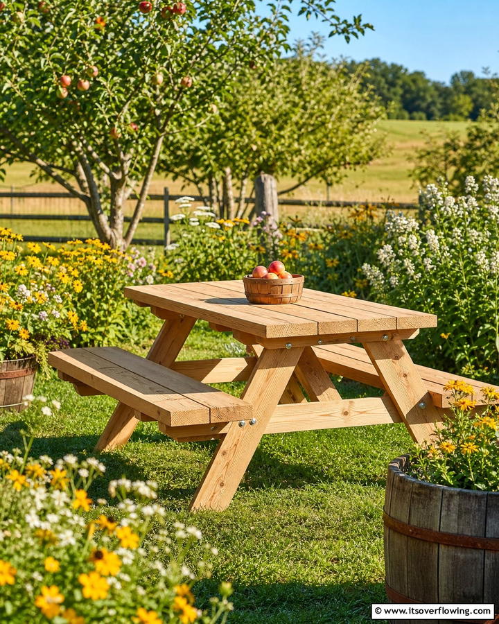 Country Style Picnic Bench - 30 Charming Garden Bench Ideas for Relaxing Outdoor Spaces