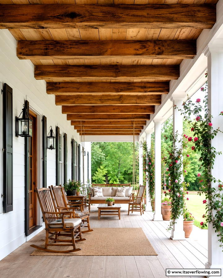 Country Style Porch Ceiling Beams - 30 Rustic Front Porch Ideas for a Welcoming Entryway