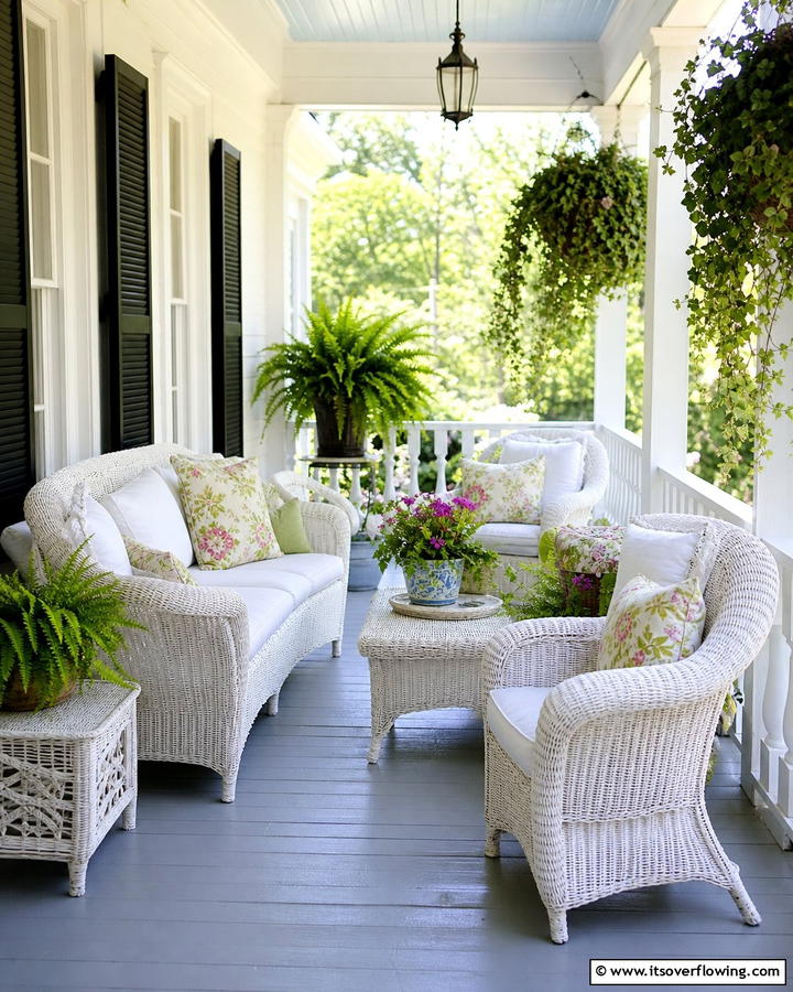 Country Style Wicker Furniture - 30 Southern Front Porch Ideas for Welcoming Outdoor Spaces