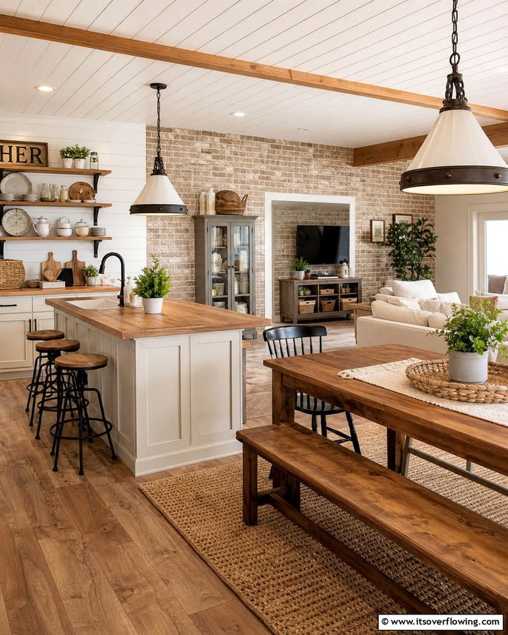 Country Style with Weathered Tan Brick Wallpaper - 25 Brick Wallpaper Ideas to Transform Your Interior Spaces
