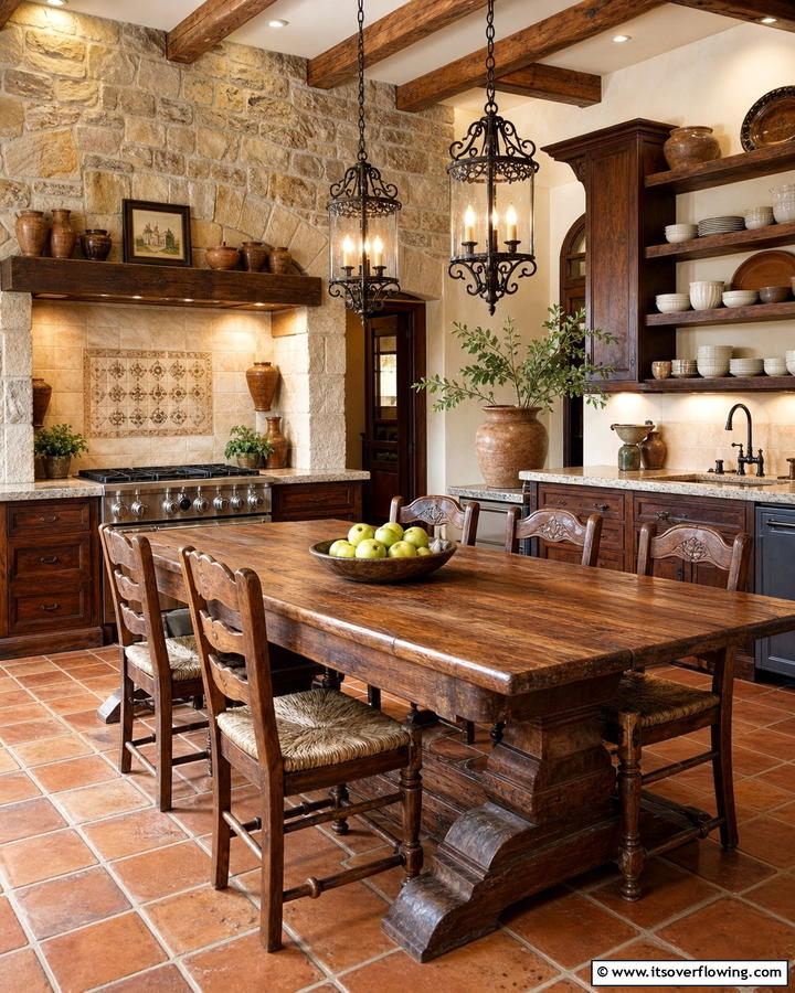 Country Table Focal Point - 30 Tuscan Kitchen Ideas for Warm Rustic Mediterranean Vibes