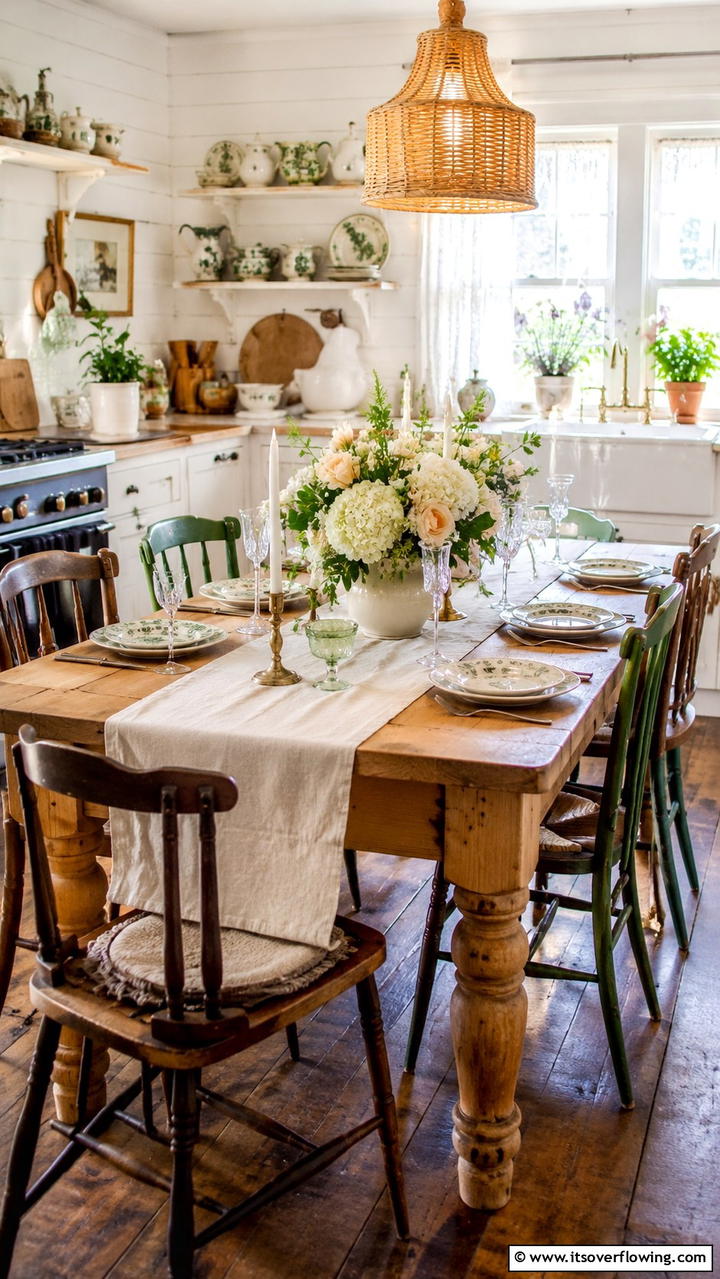 Country Table Setting Elegance - 30 Cottage Kitchen Ideas for Cozy, Charming Farmhouse Style