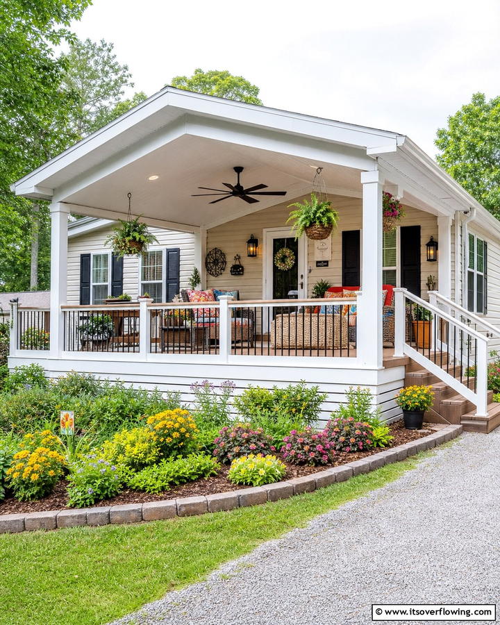 Covered Porch for All Weather Use - 20 Mobile Home Porch Ideas to Boost Curb Appeal