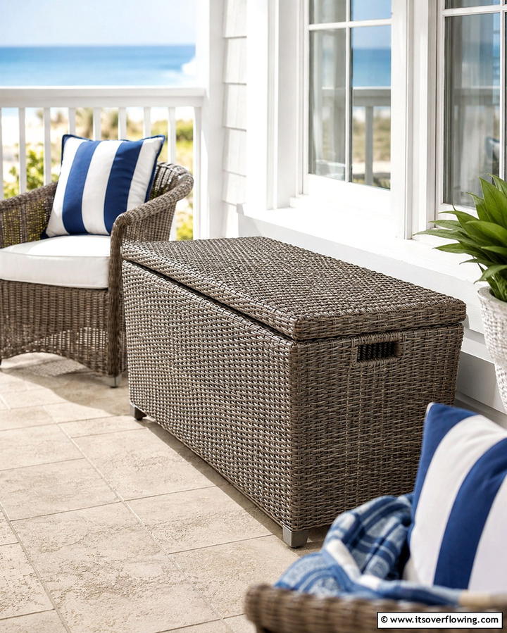 Covered Wicker Trunk - 25 Outdoor Shoe Storage Ideas for Organized Spaces