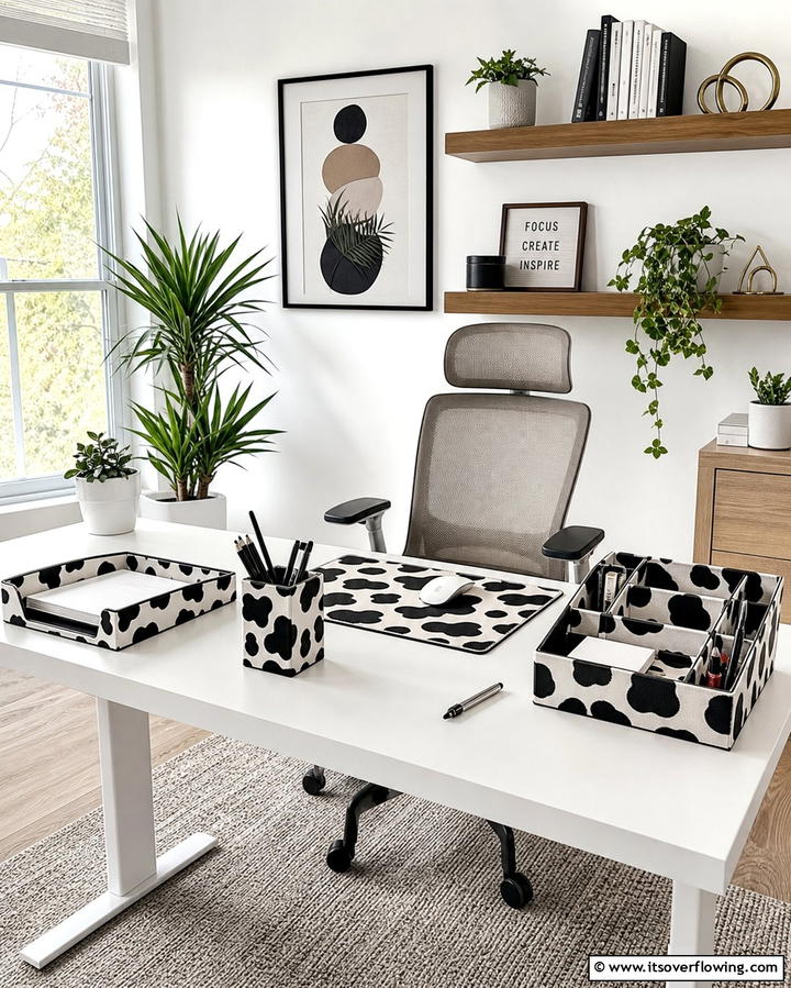 Cow Print Desk Accessories - 25 Cow Print Room Decor Ideas- Fun & Trendy Designs