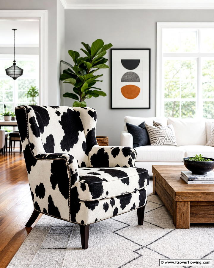Cow Print Upholstered Chair - 25 Cow Print Room Decor Ideas- Fun & Trendy Designs