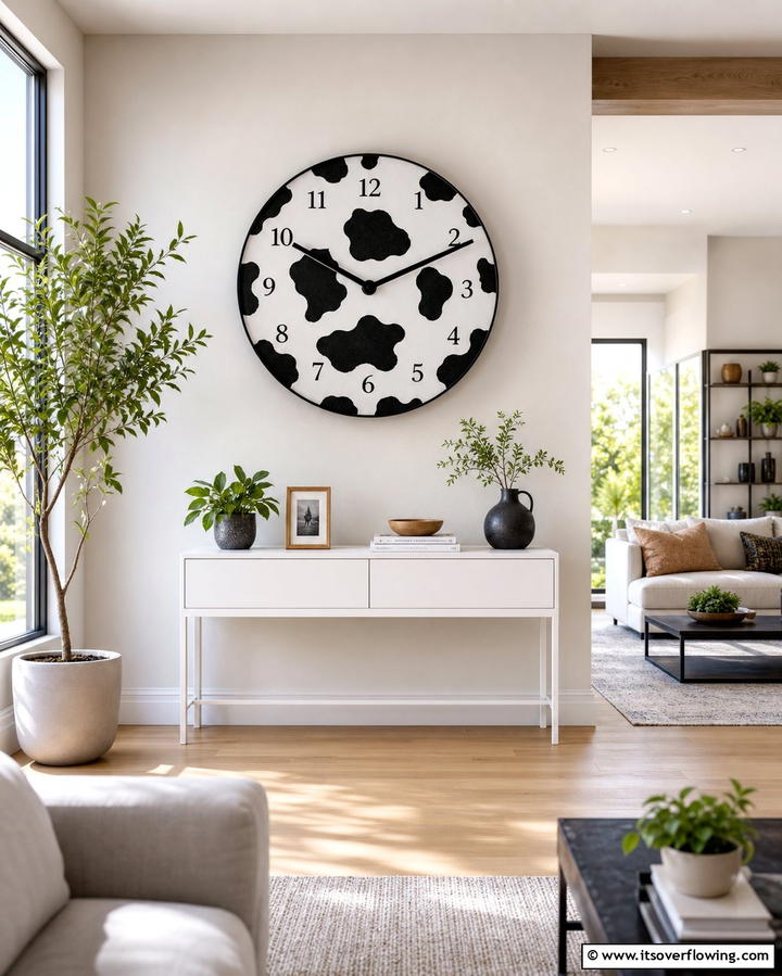 Cow Print Wall Clock - 25 Cow Print Room Decor Ideas- Fun & Trendy Designs