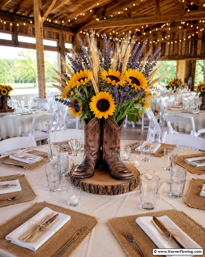 Cowboy Boot CenterpiecesExact - 25 Western Wedding Ideas for a Rustic Celebration