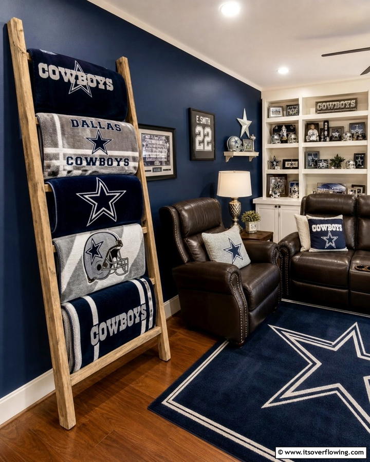 Cowboys themed Blanket Ladder - 20 Dallas Cowboys Man Cave Ideas for True Fans