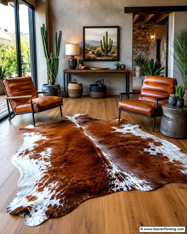 Cowhide Rugs - 25 Southwest Living Room Ideas for a Cozy Vibe