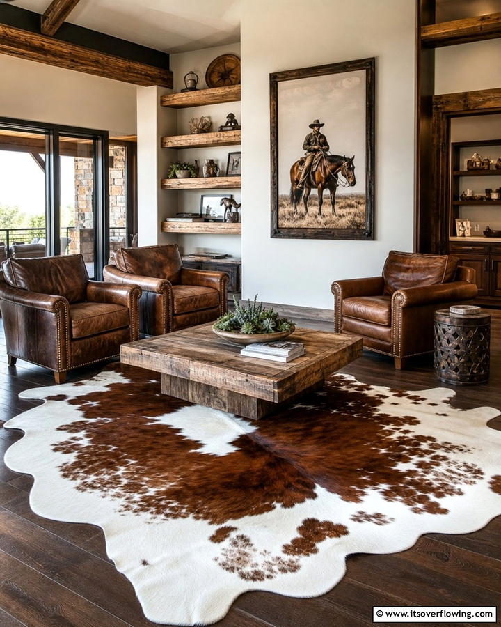 Cowhide Rugs - 20 Creative Cowboy Room Decor Ideas for a Rustic Look