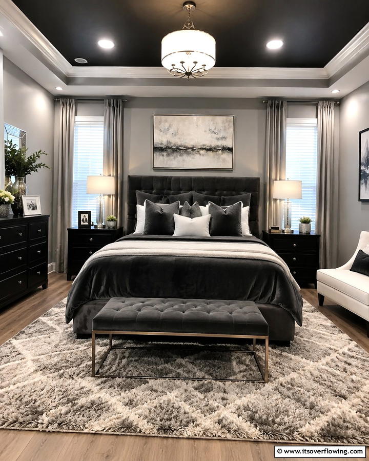 Cozy Ambiance for Bedrooms - 25 Black Ceiling With Grey Walls for a Dramatic Look