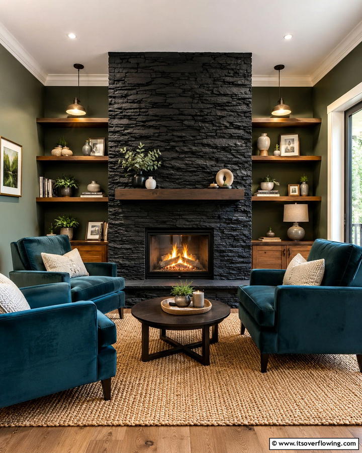 Cozy Ambiance with Black Stacked Stone - 25 Elegant Black Stone Fireplace Ideas