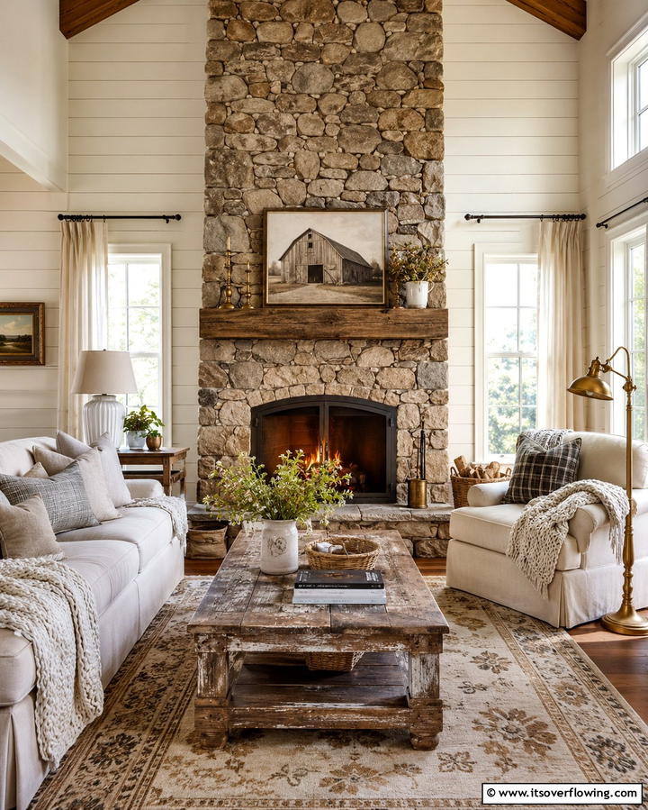Cozy Ambiance with Fieldstone - 25 Floor-to-Ceiling Stone Fireplace Ideas for Cozy Homes
