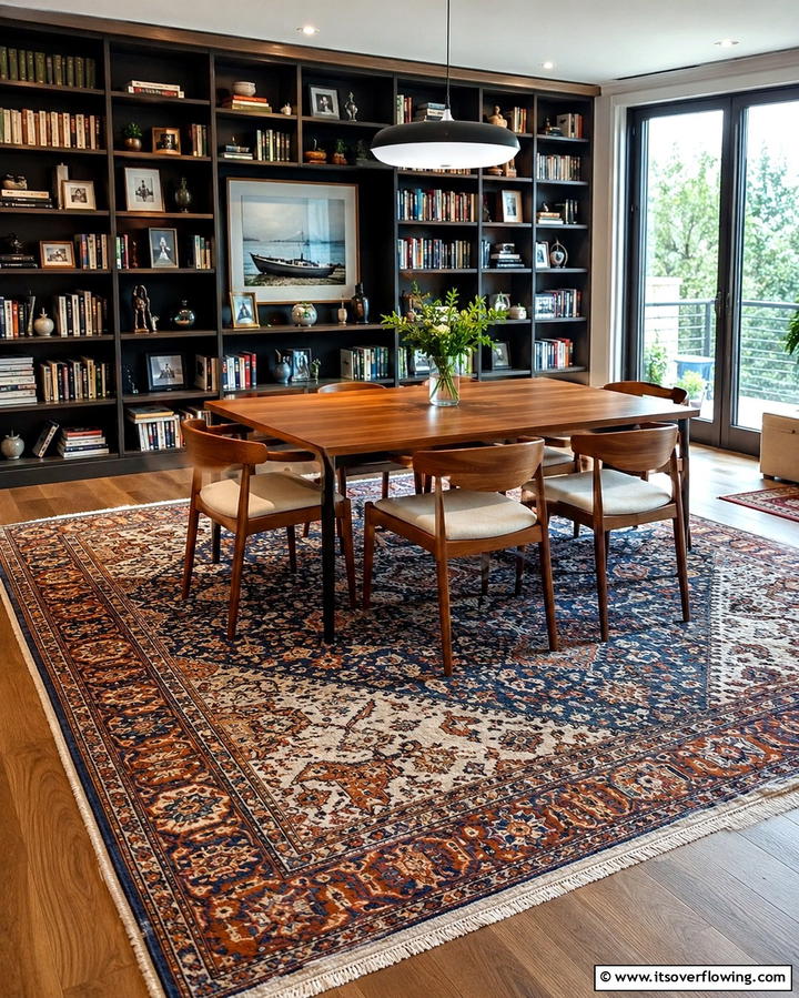 Cozy Area Rug - 25 Library Dining Room Combo Ideas for Book Lovers