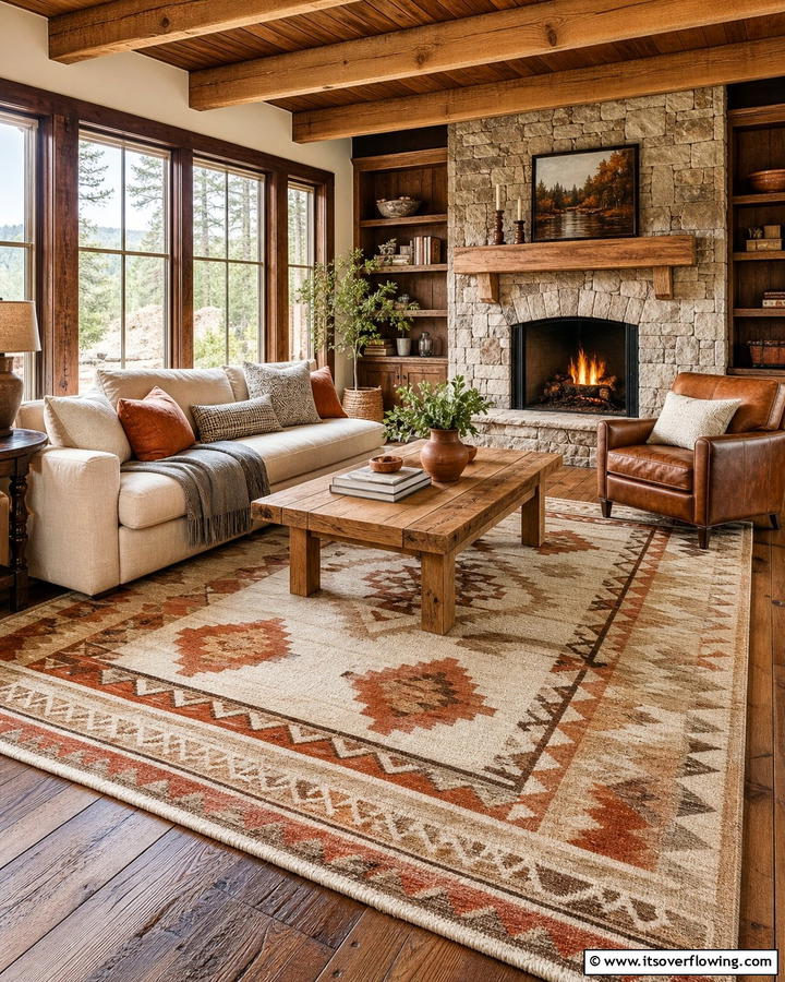 Cozy Area Rugs - 20 Cabin Living Room Ideas for Cozy Comfort