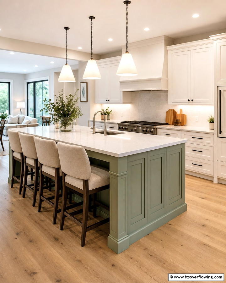 Cozy Atmosphere with Warm Lighting - 20 Sage Green Kitchen Island Ideas for a Fresh Look