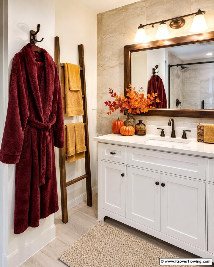 Cozy Bathrobes and Hooks - 25 Fall Bathroom Decor Ideas for a Seasonal and Stylish Update