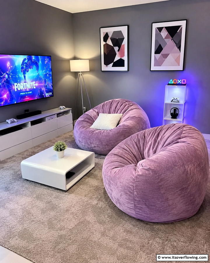 Cozy Bean Bag Seating ye pic change kr du - 25 Gamer Girl Room Ideas for a Fun and Stylish Space