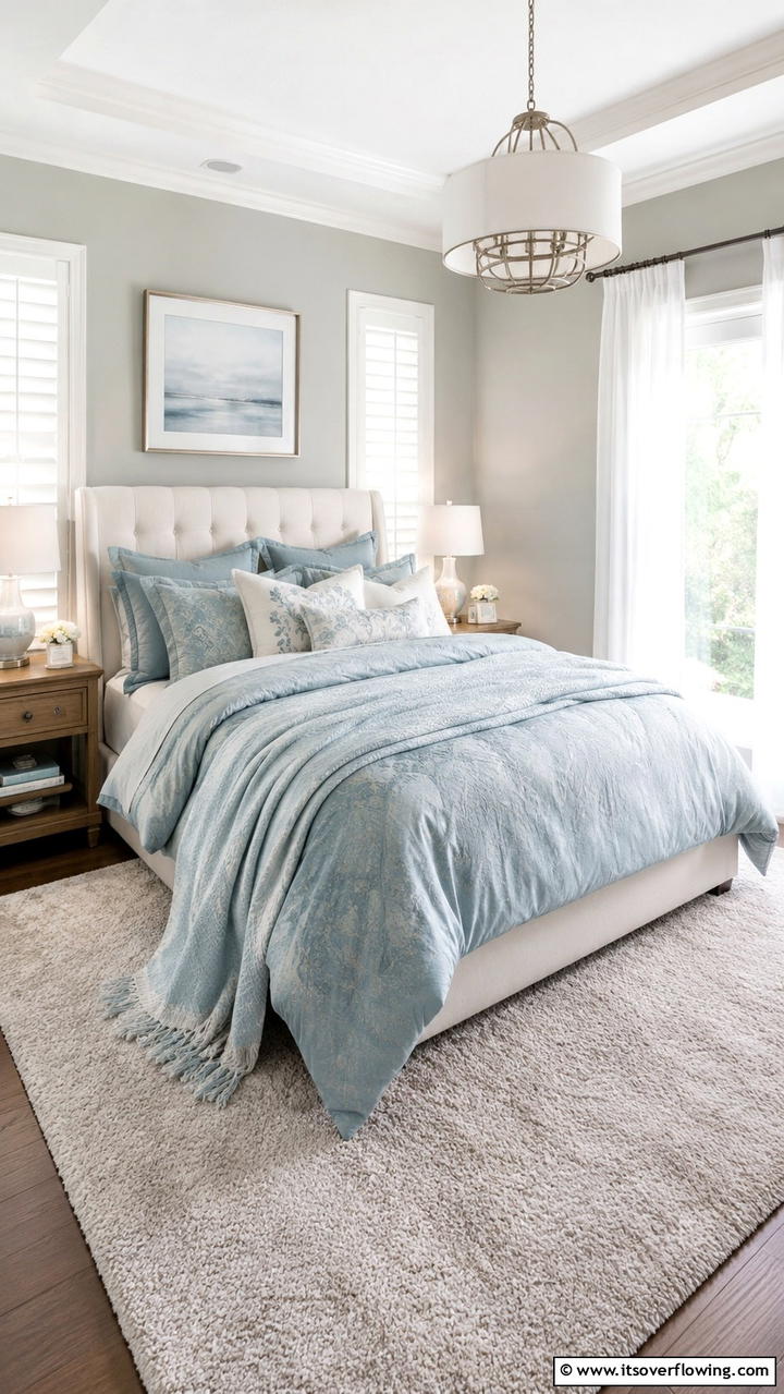 Cozy Bedding Ensemble - 30 Duck Egg Blue Bedroom Ideas for Serene Spaces