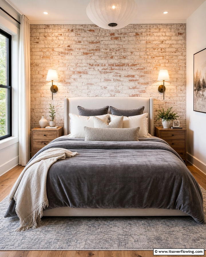 Cozy Bedroom Retreat - 25 Brick Accent Wall Ideas for a Stylish Home Feature