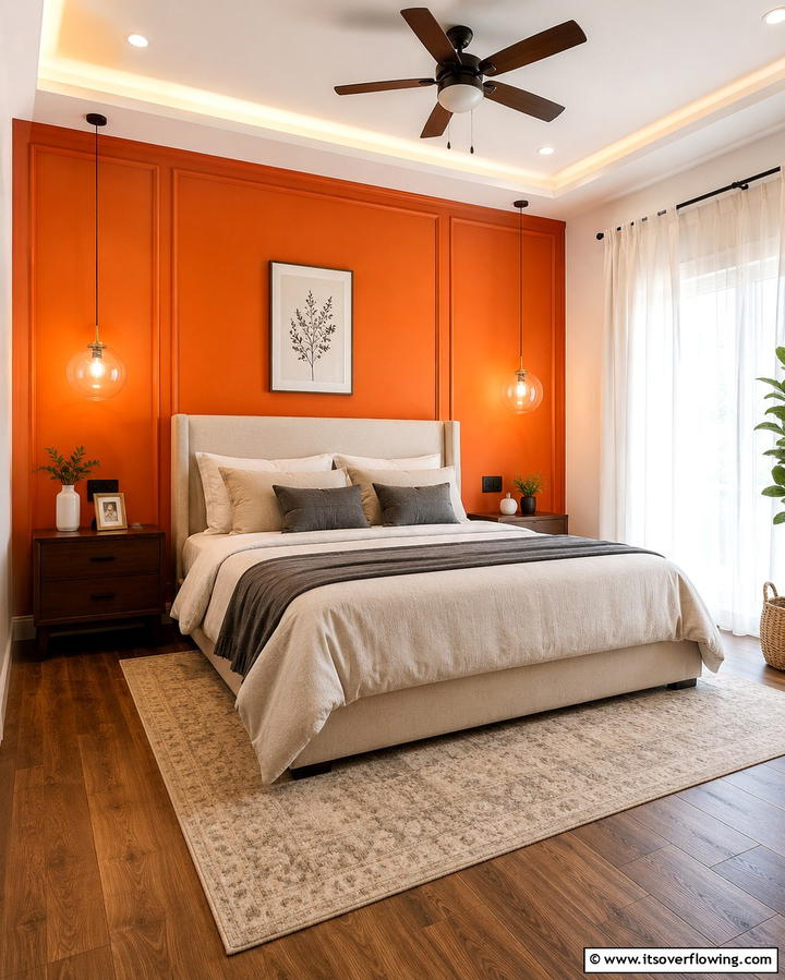 Cozy Bedroom Vibes - 20 Orange Accent Wall Ideas to Brighten Your Space