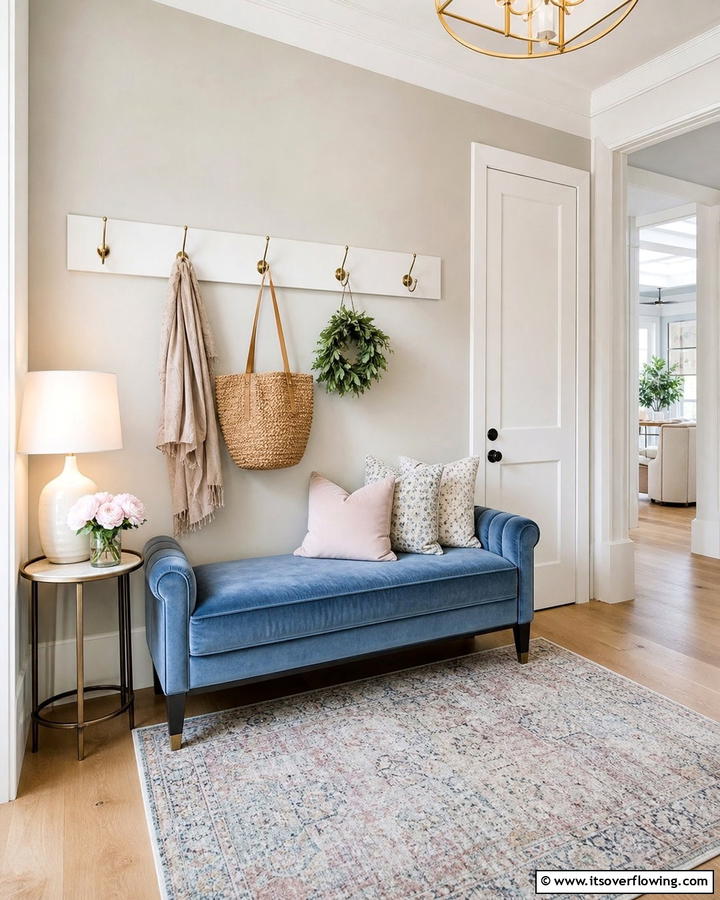 Cozy Bench Seating - 21 Foyer Decor Ideas to Elevate Your Entryway’s First Impression