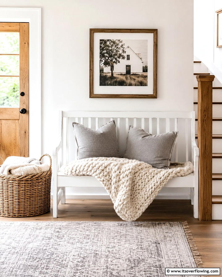 Cozy Bench with Soft Throw - 30 Functional Entryway Bench Solutions for Organized Homes