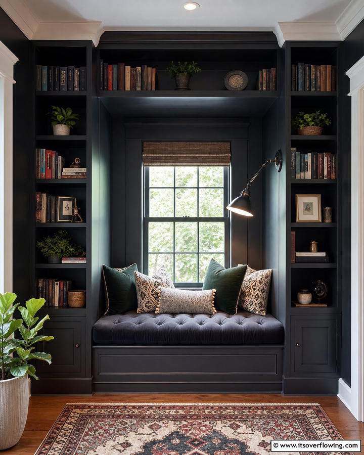 Cozy Black Reading Nook - 21 Bold Black Room Ideas for Dramatic Interior Statements
