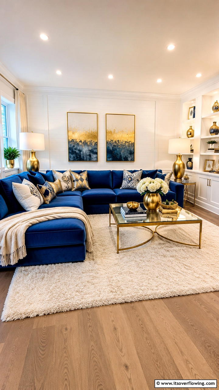 Cozy Blue Living Room with Gold Accents - 30 Stunning Blue and Gold Living Room Ideas for Elegant Spaces