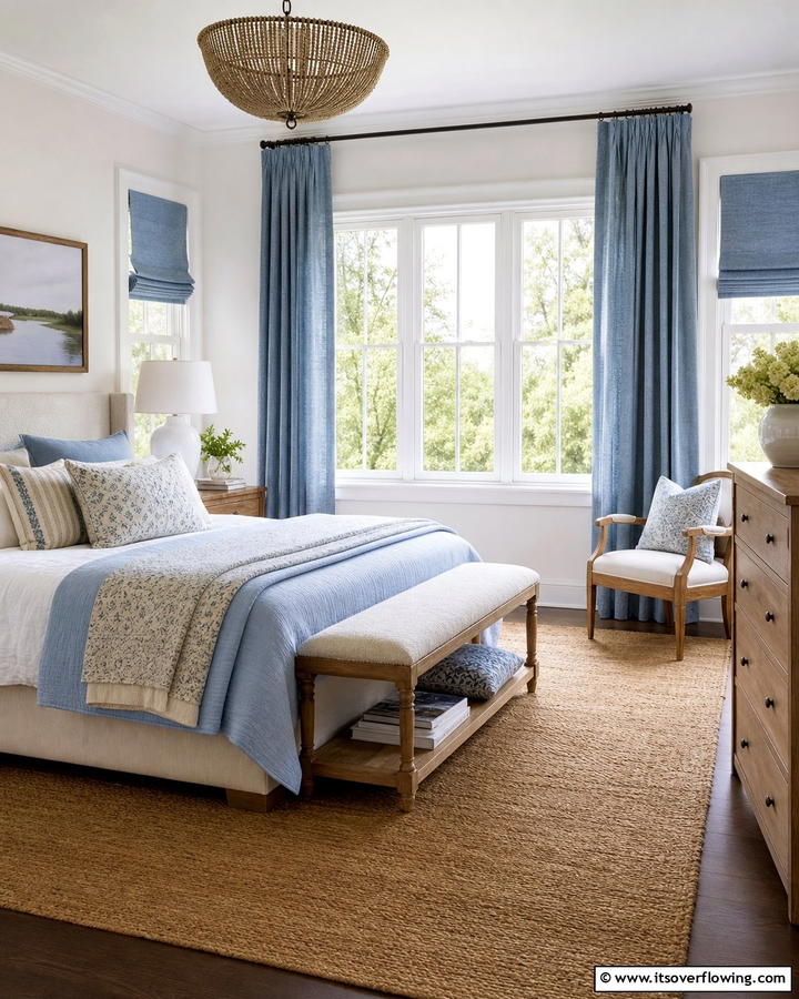 Cozy Blue Window Treatments - 21 Serene Blue Bedroom Ideas for Calming Atmospheres