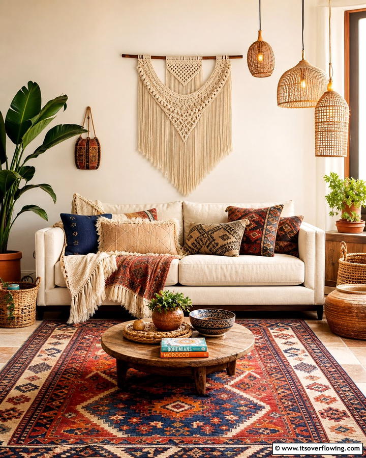 Cozy Bohemian Cream Couch Setup - 25 Cream Couch Living Room Ideas for Timeless Elegance