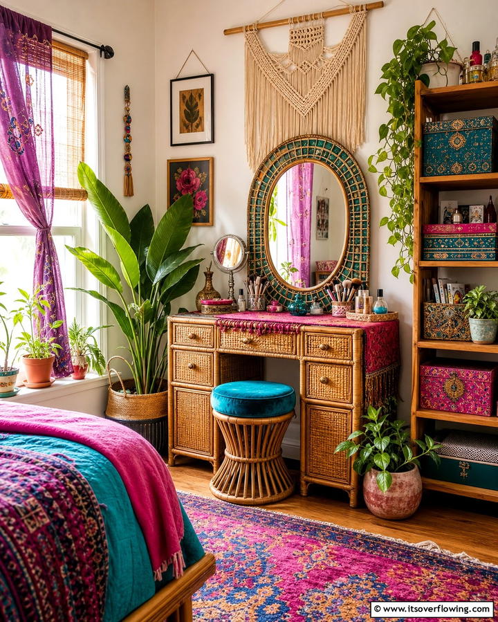 Cozy Bohemian Makeup Corner - 30 Stylish Makeup Vanity Ideas for a Functional Beauty Space