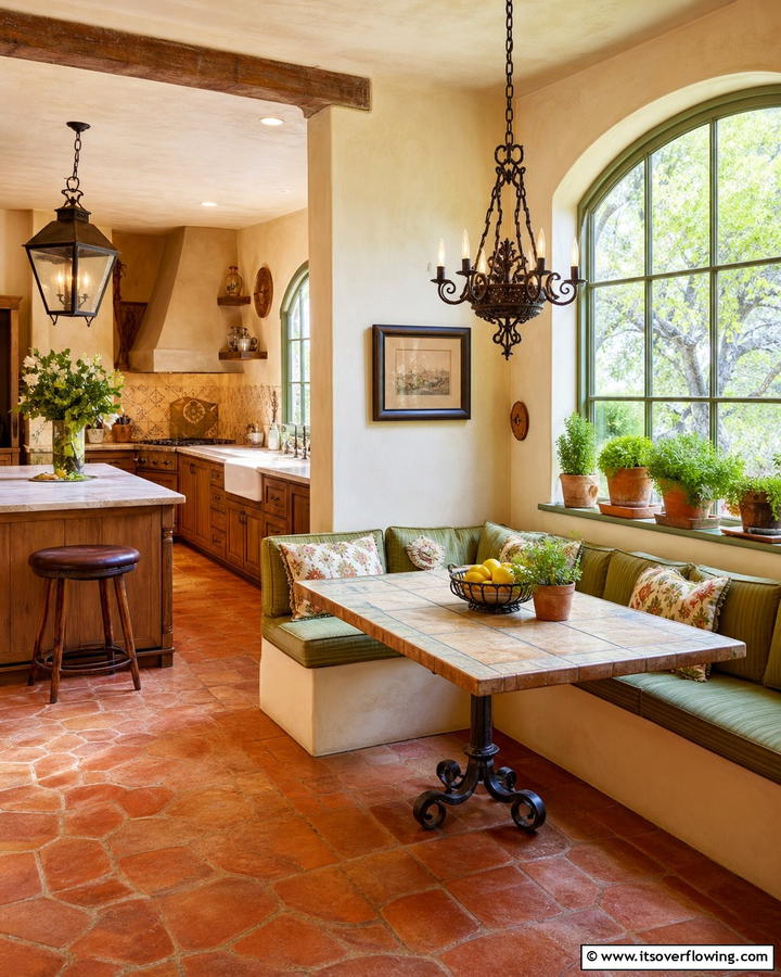 Cozy Breakfast Nook - 30 Tuscan Kitchen Ideas for Warm Rustic Mediterranean Vibes
