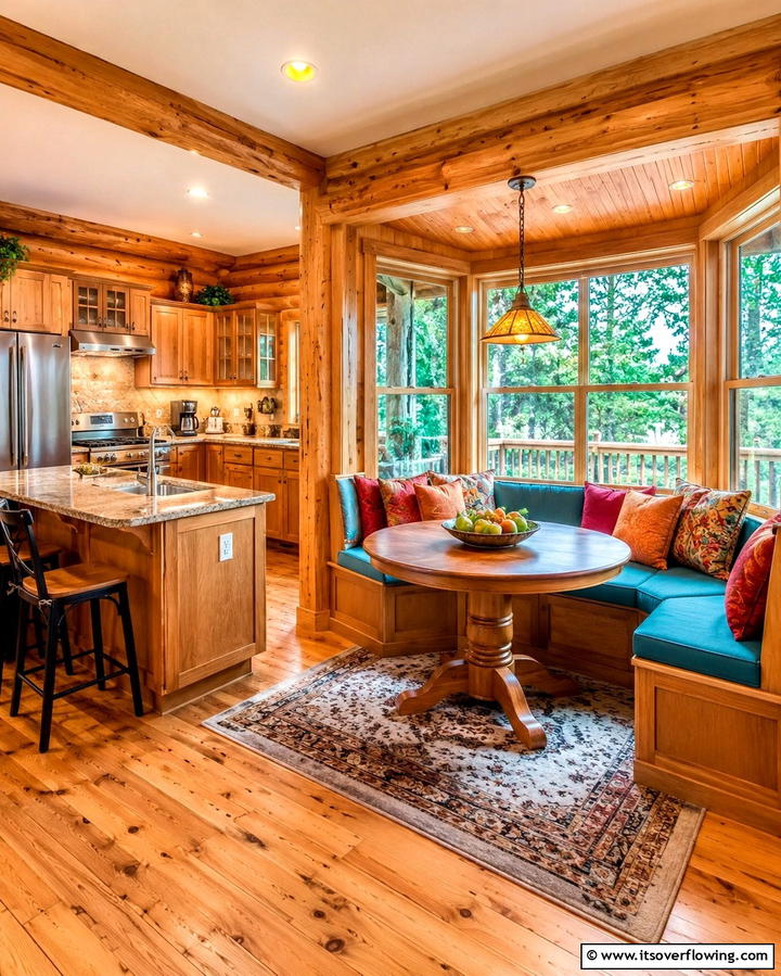 Cozy Breakfast Nook with Built In Seating - 25 Log Cabin Kitchen Design Ideas for a Rustic Look