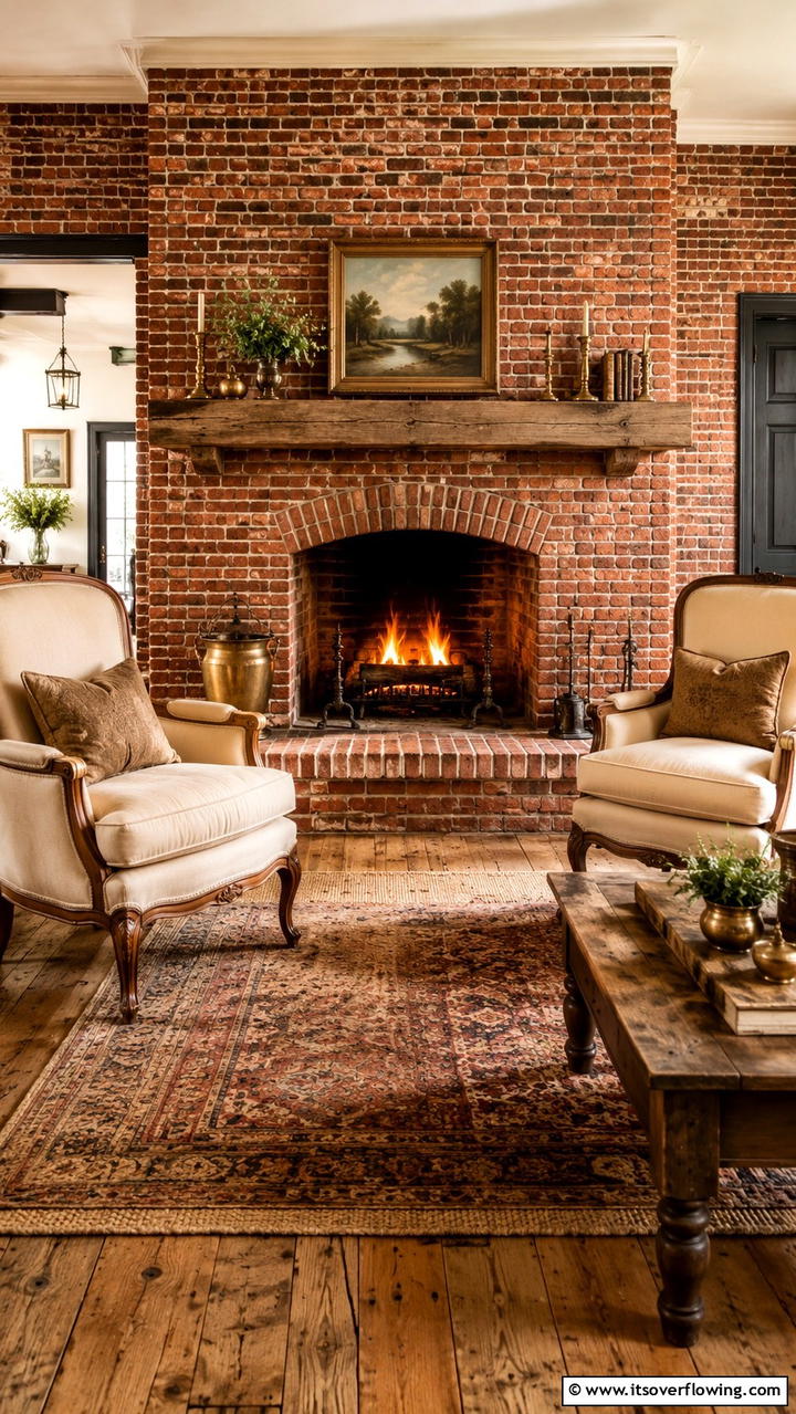 Cozy Brick Fireplace Appeal - 30 Fireplace Hearth Ideas to Elevate Your Living Room