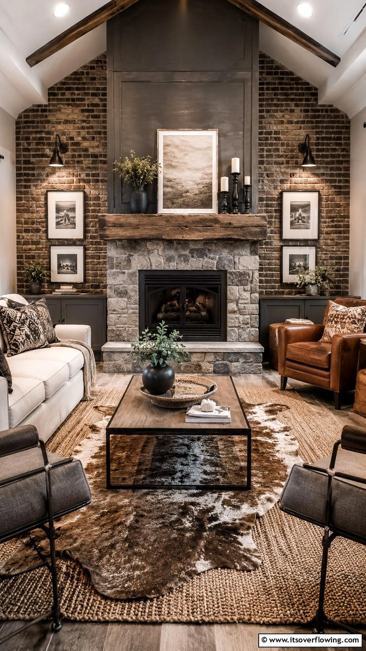 Cozy Brick Fireplace - 30 Farmhouse Fireplace Ideas for Cozy Living Spaces
