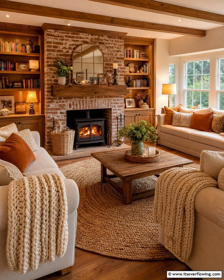 Cozy Brick Hearth - 21 Rustic Brick Fireplace Ideas for Warm Living Rooms