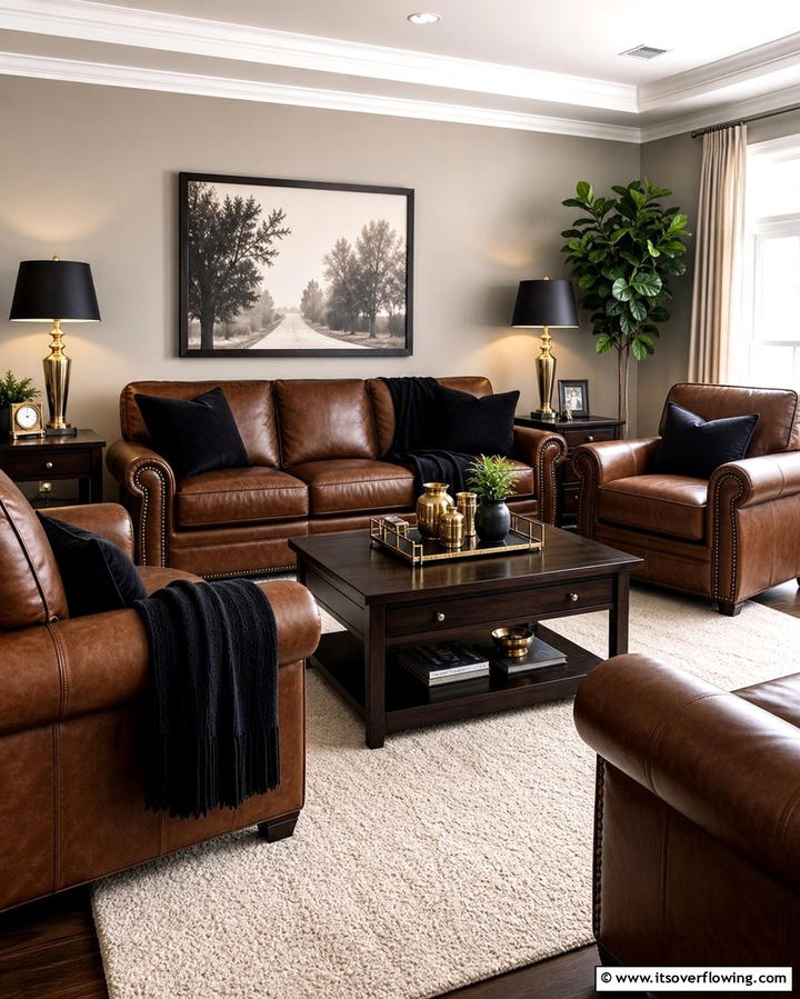 Cozy Brown Leather Furniture - 25 Chic Black and Brown Living Room Ideas for Modern Homes