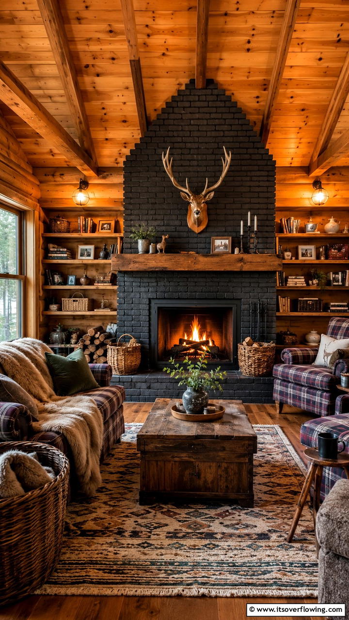 Cozy Cabin Black Brick Fireplace - 30 Black Brick Fireplace Ideas for Dramatic Focal Points