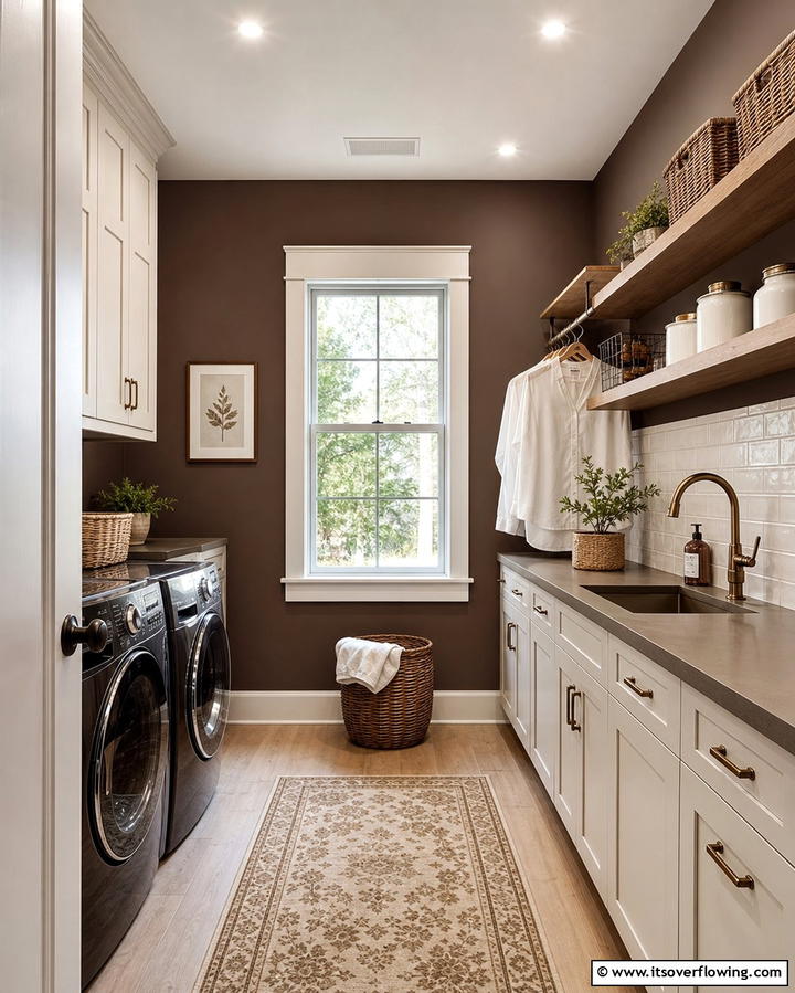 Cozy Chocolate Brown - 30 Laundry Room Paint Ideas to Brighten Chore Time