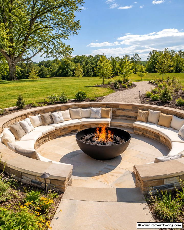 Cozy Circular Seating - 25 Sunken Fire Pit Ideas for a Cozy Outdoor Gathering Spot
