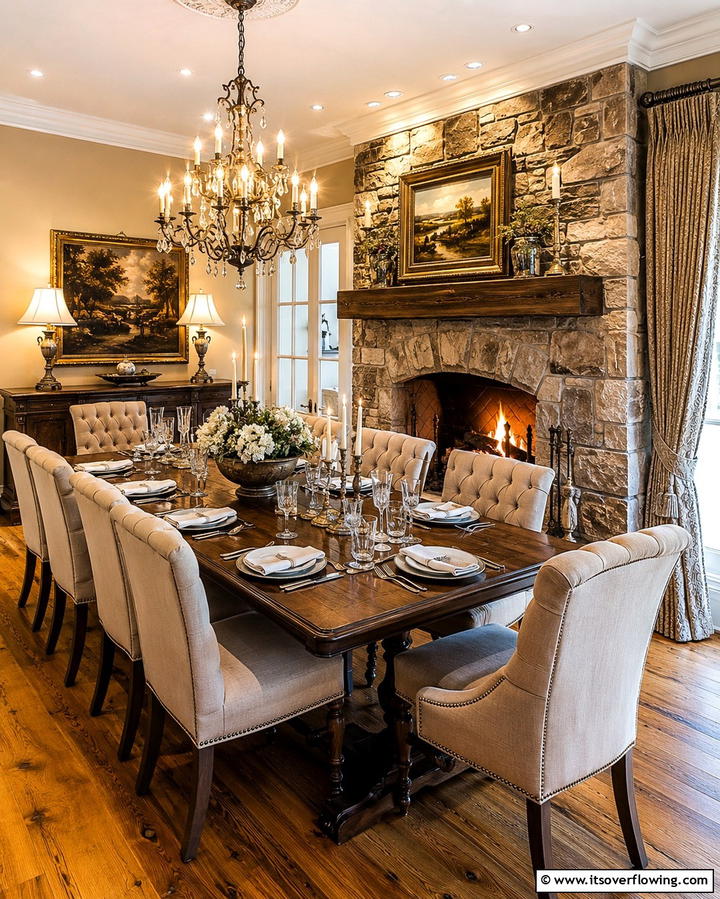 Cozy Classic Elegance - 30 Cozy Dining Room Fireplace Design Ideas & Tips