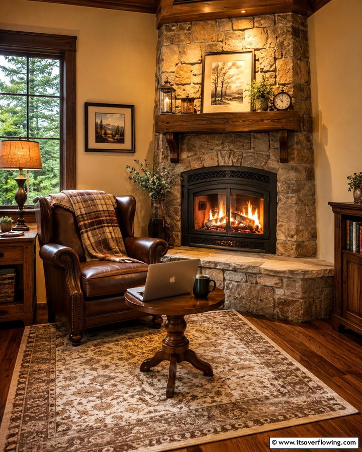 Cozy Corner Ambiance - 25 Home Office With Fireplace Ideas for Cozy Workspaces