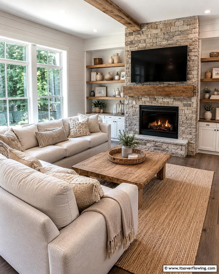 Cozy Corner Arrangement - 25 Living Room Ideas With Sectionals and Fireplace