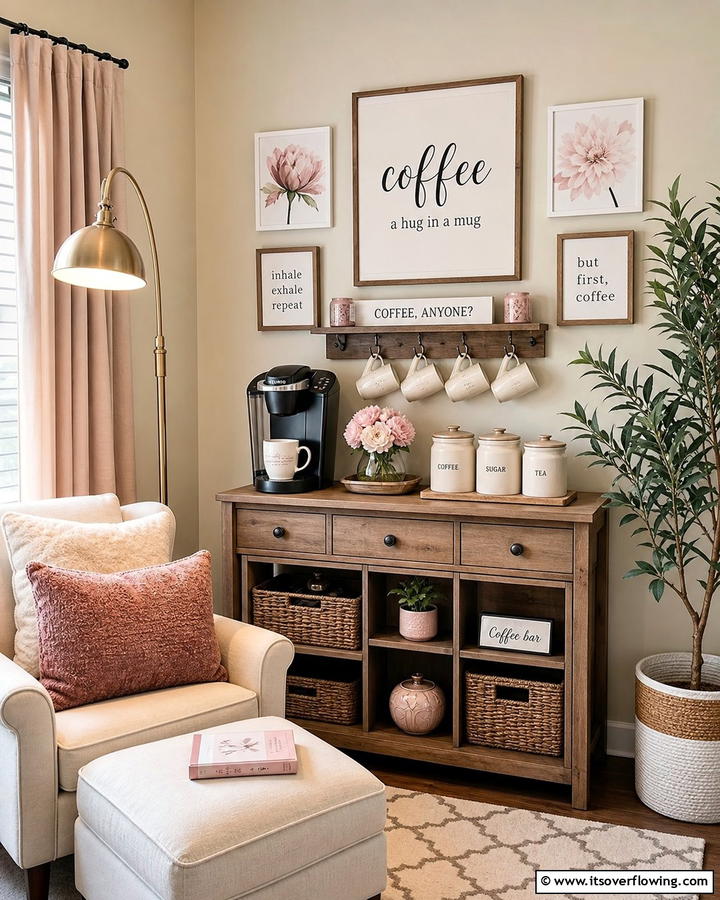 Cozy Corner Coffee Station - 21 Functional Coffee Station Ideas for Kitchen or Office