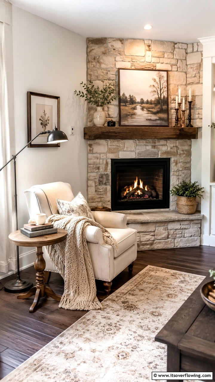 Cozy Corner Fireplace - 30 Farmhouse Fireplace Ideas for Cozy Living Spaces