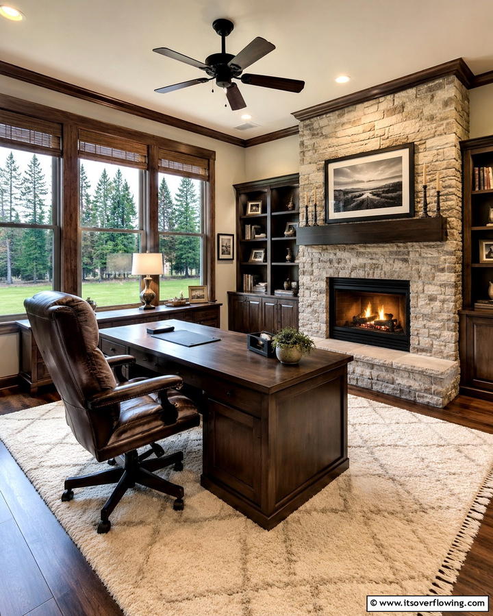 Cozy Corner Fireplace Office - 25 Home Office With Fireplace Ideas for Cozy Workspaces